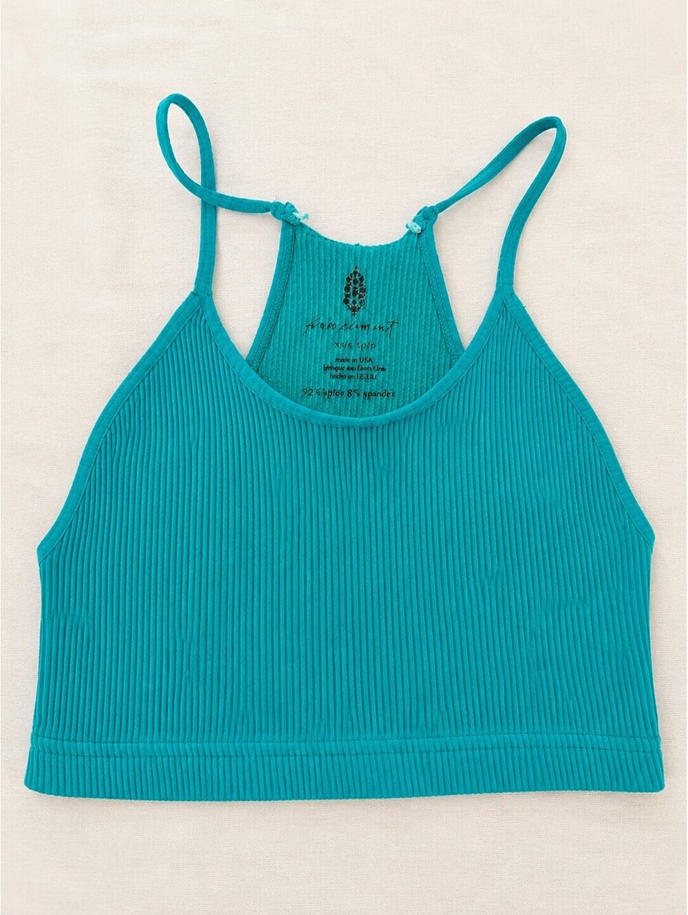 FP Movement XS/S Turquoise Ribbed Racerback Cropped Tank Top